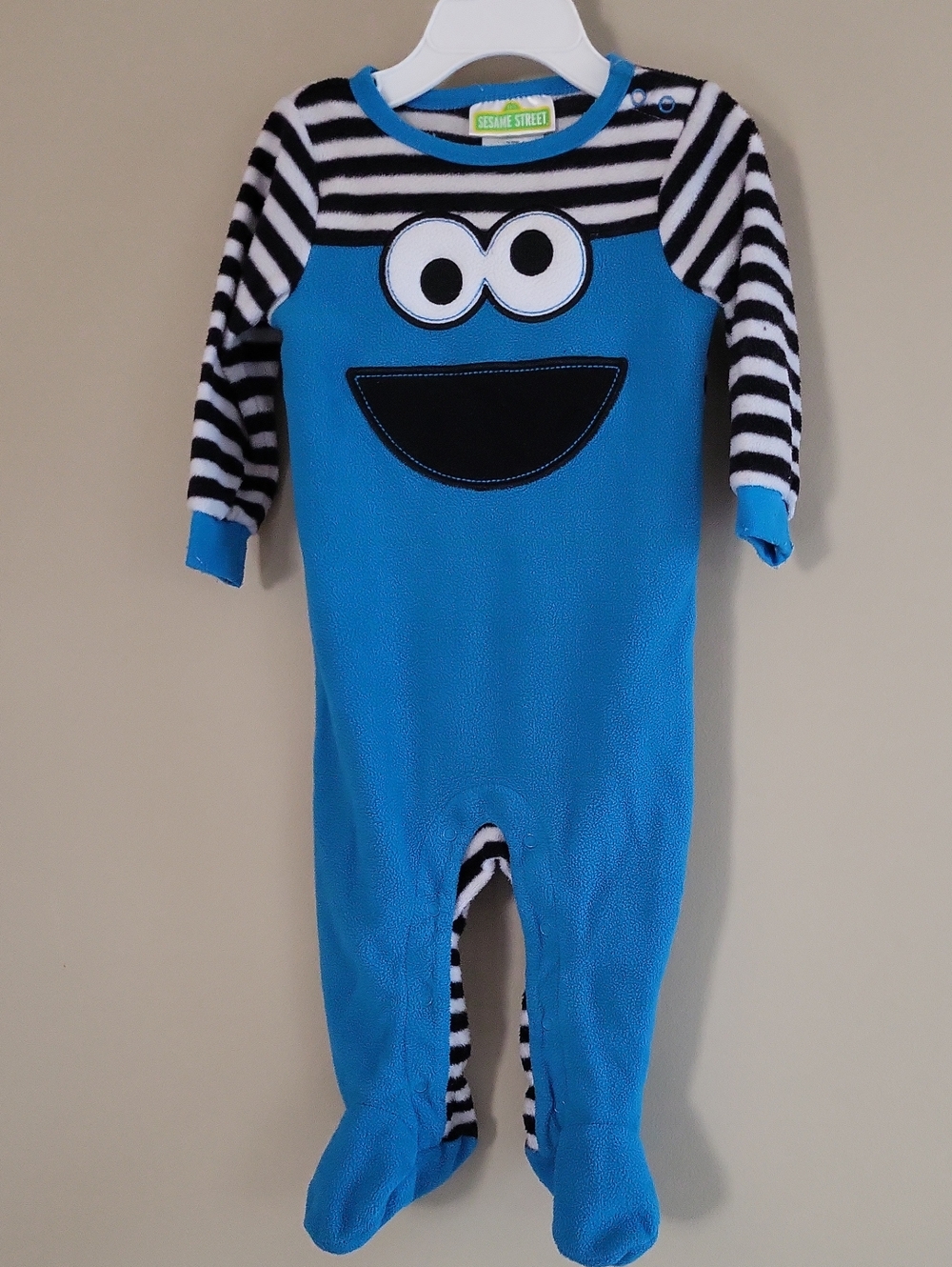 Sesame Street Cookie Monster blue striped fleece footed sleeper/footie